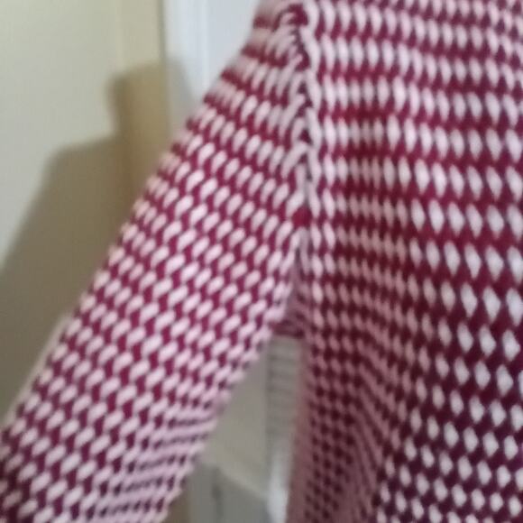 Talbots Merino Wool Small Long Cardigan Sweater Diamond Pattern Red/White - Picture 6 of 13